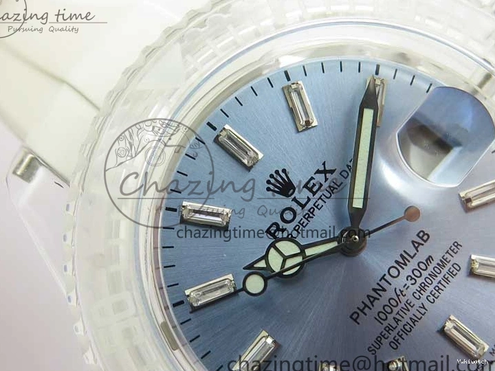 Best Phantomlab Edition 3AF White Dial Submariner VR3135 on Strap Rubber Blue Transparent Light 1109